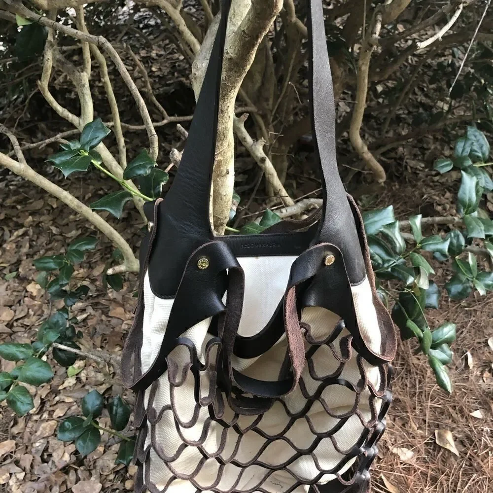 BCBG MAX AZRIA New Leather/ Linen-Fishnet Tote